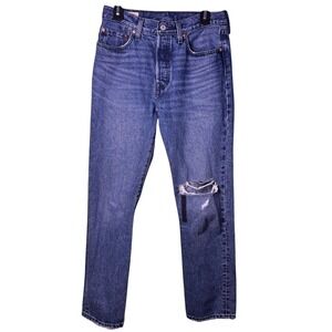Levis 501 Premium Distressed Denim Jeans Mens Button Fly Ripped Knee  28/30